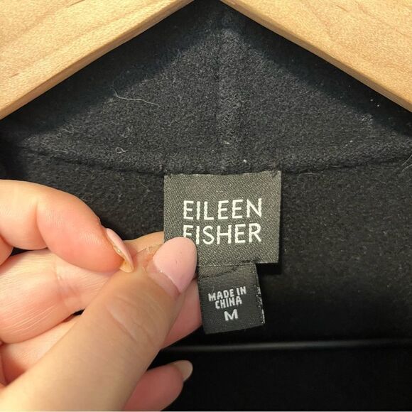 Eileen Fisher Black Stand Collar Open Front Wool/Cashmere Blend Jacket Small - Picture 8 of 12